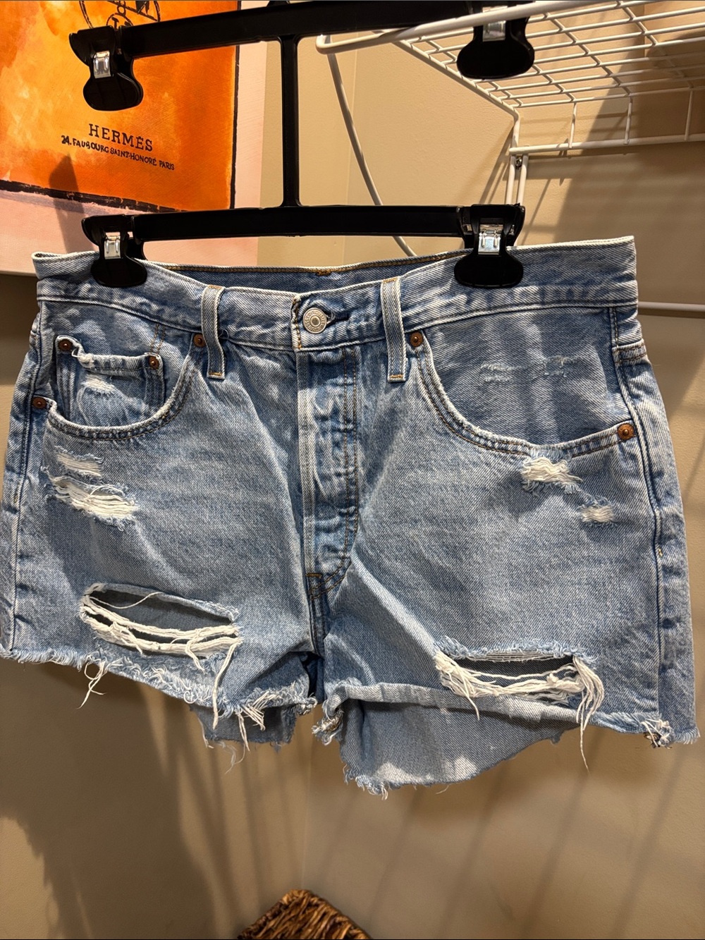 Levi's Light Blue Distressed Denim Shorts